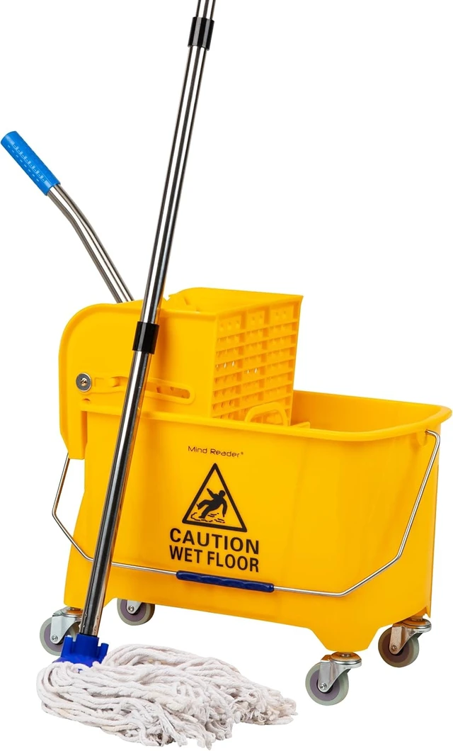 Alt view image 5 of 7 - Mind Reader Mop and Bucket Set with Wringer, Mop Included, 5.5 Gallon Cleaning System with Wheels, Upward Press Wringer, Small Mop Compatible