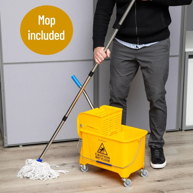 Alt view image 7 of 7 - Mind Reader Mop and Bucket Set with Wringer, Mop Included, 5.5 Gallon Cleaning System with Wheels, Upward Press Wringer, Small Mop Compatible