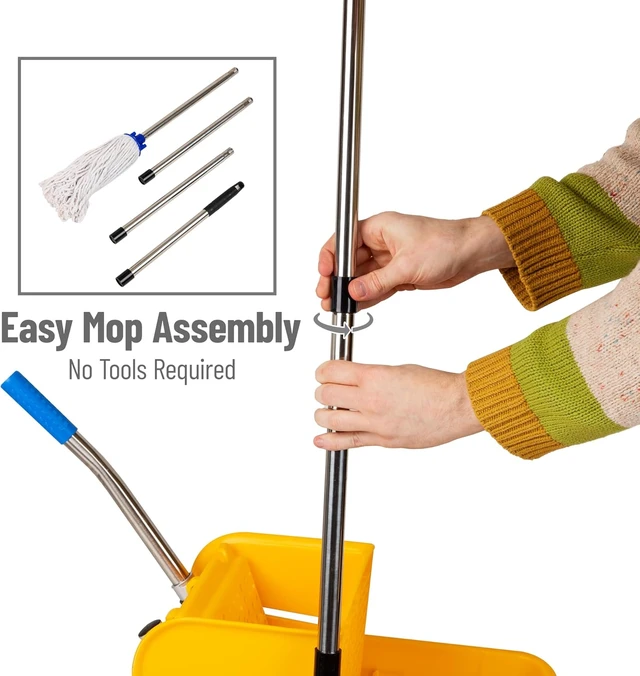 Alt view image 6 of 7 - Mind Reader Mop and Bucket Set with Wringer, Mop Included, 5.5 Gallon Cleaning System with Wheels, Upward Press Wringer, Small Mop Compatible