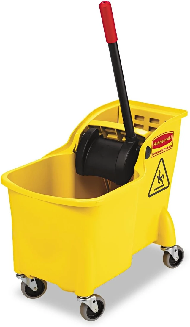 Alt view image 2 of 5 - Rubbermaid Commercial Products 31-Quart Tandem Mop Bucket & Wringer, Yellow
On Wheels, All-In-One Compact Design, Efficient Wringing, for Professional/Janitorial Floor Cleaning/Wet Mopping