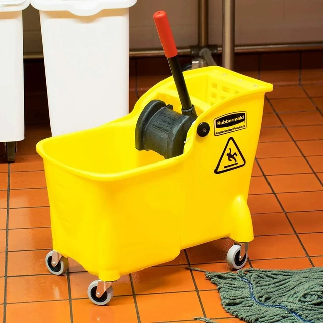 Alt view image 4 of 5 - Rubbermaid Commercial Products 31-Quart Tandem Mop Bucket & Wringer, Yellow
On Wheels, All-In-One Compact Design, Efficient Wringing, for Professional/Janitorial Floor Cleaning/Wet Mopping
