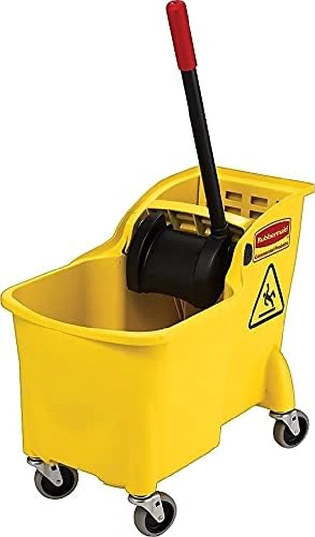 Alt view image 5 of 5 - Rubbermaid Commercial Products 31-Quart Tandem Mop Bucket & Wringer, Yellow
On Wheels, All-In-One Compact Design, Efficient Wringing, for Professional/Janitorial Floor Cleaning/Wet Mopping