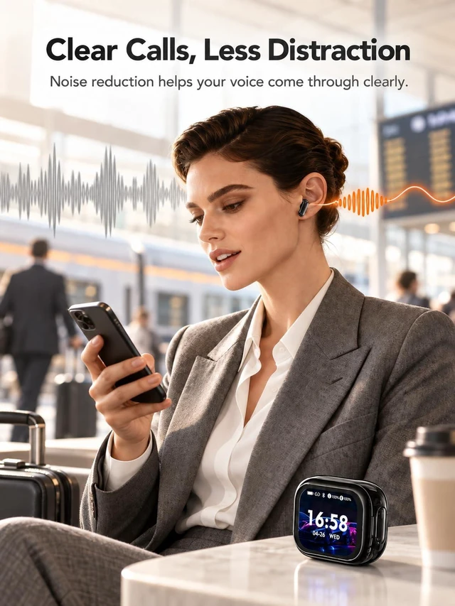 Alt view image 6 of 7 - NE68 AI Translation Earbuds 165 Languages Translator with LCD Touch Screen | Bluetooth 6.0, Semi In-Ear Noise Cancelling Mic, 40H Playback, Audifonos Traductores Inglés Español