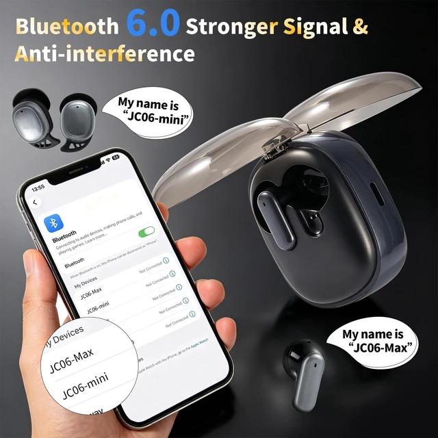 Alt view image 3 of 7 - 2-in-1 Sleep Earbuds for Side Sleepers, Mini Lightweight Semi-in-Ear Wireless Ear Plugs, Bluetooth 6.0 Noise Cancelling Earbuds for Work & Travel