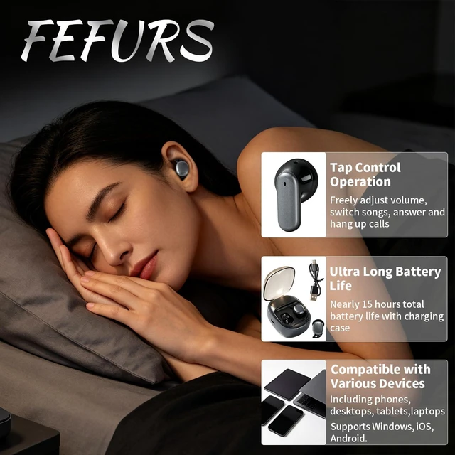Alt view image 5 of 7 - 2-in-1 Sleep Earbuds for Side Sleepers, Mini Lightweight Semi-in-Ear Wireless Ear Plugs, Bluetooth 6.0 Noise Cancelling Earbuds for Work & Travel