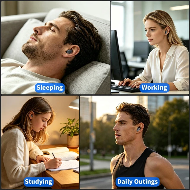 Alt view image 7 of 7 - 2-in-1 Sleep Earbuds for Side Sleepers, Mini Lightweight Semi-in-Ear Wireless Ear Plugs, Bluetooth 6.0 Noise Cancelling Earbuds for Work & Travel