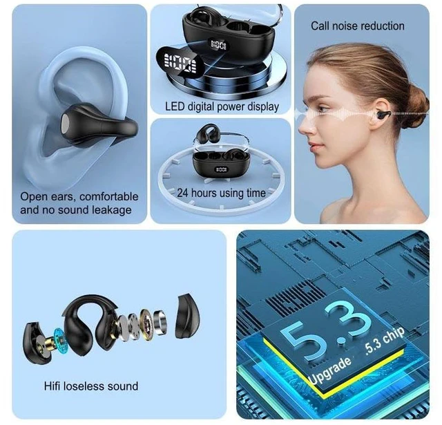 Alt view image 2 of 7 - Wireless Headphones,Wireless Ear Clip Bone Conduction Earphones Bluetooth 5.3 for Android iOS Samsung,Small Open Ear Earbuds IPX7 Waterproof Mini Open Ear Headsets for Running Cycling Workout
