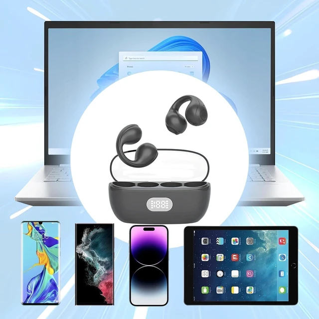 Alt view image 4 of 7 - Wireless Headphones,Wireless Ear Clip Bone Conduction Earphones Bluetooth 5.3 for Android iOS Samsung,Small Open Ear Earbuds IPX7 Waterproof Mini Open Ear Headsets for Running Cycling Workout