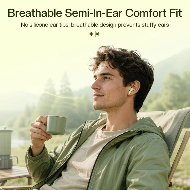 Alt view image 7 of 7 - Green Long Battery Life Wireless Earbuds Budget for iPhone Android | Stereo Bass,Semi In Ear Budget Wireless Bluetooth Earbuds Long Battery Life Ear Buds Elegant Cheap Wireless Bluetooth Earbuds