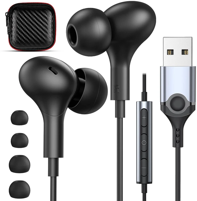 Main image of USB Headphones with Mic for Laptop PC, 7.5ft Magnetic Wired Earbuds Black | Noise Isolation in-Ear Earphones with Mute Volume Control Stereo Bass for Dell/HP/Acer/Chromebook/Desktop