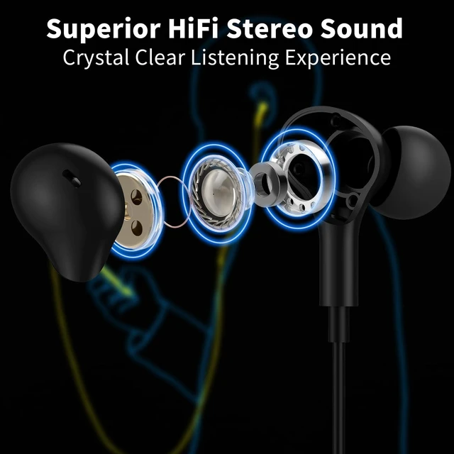 Alt view image 2 of 7 - USB Headphones with Mic for Laptop PC, 7.5ft Magnetic Wired Earbuds Black | Noise Isolation in-Ear Earphones with Mute Volume Control Stereo Bass for Dell/HP/Acer/Chromebook/Desktop
