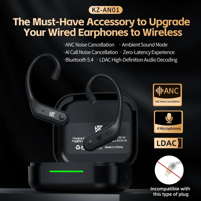 Alt view image 2 of 7 - AN01 True Bluetooth 5.4 Earhook, Wireless Adapter for in-Ear Monitor | 4 Mic AI ANC, 0.75/0.78mm 2Pin Connector with Charging Case, Supports Fingertip Controls & LDAC SBC