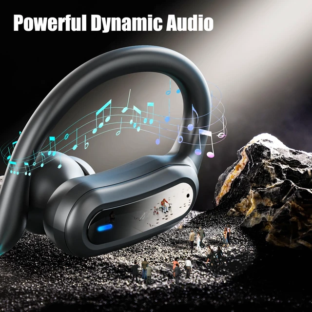 Alt view image 2 of 6 - Wireless Headphones, True Wireless Stereo Sound Earbuds with LED Power Display, IPX7 Waterproof Open Ear Buds with Earhook for Gym, Jogging, Commuting (Black)