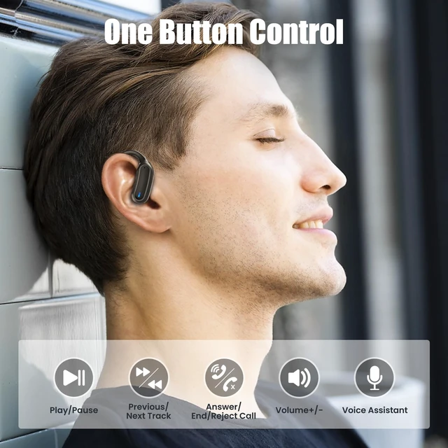 Alt view image 6 of 6 - Wireless Headphones, True Wireless Stereo Sound Earbuds with LED Power Display, IPX7 Waterproof Open Ear Buds with Earhook for Gym, Jogging, Commuting (Black)