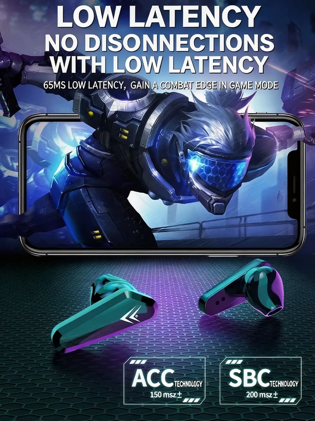 Alt view image 4 of 13 - Wireless Bluetooth Headphones, Low Latency Gaming Earbuds with LED Breathing Light, Digital Power Display, 12D Stereo Sound, Long Battery Life, IP Life Waterproof Semi in-Ear Sports Headset