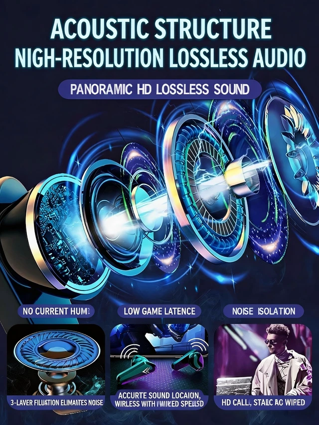 Alt view image 6 of 13 - Wireless Bluetooth Headphones, Low Latency Gaming Earbuds with LED Breathing Light, Digital Power Display, 12D Stereo Sound, Long Battery Life, IP Life Waterproof Semi in-Ear Sports Headset