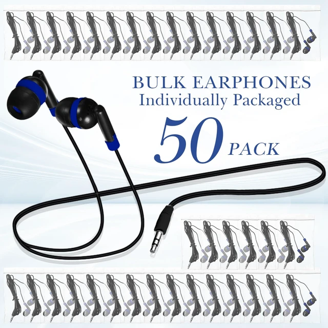 Alt view image 2 of 7 - 100 Pack Wired Earbuds Bulk for Classroom, No Mic 3.5mm, Dark Blue | Individually Bagged, Universal for Laptop Tablet, Budget Student Headphones for School Library Testing, Kids