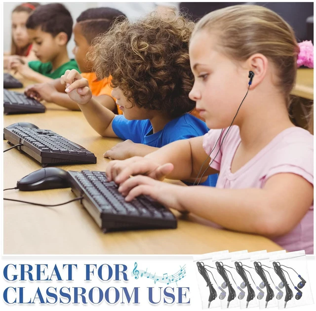 Alt view image 5 of 7 - 100 Pack Wired Earbuds Bulk for Classroom, No Mic 3.5mm, Dark Blue | Individually Bagged, Universal for Laptop Tablet, Budget Student Headphones for School Library Testing, Kids