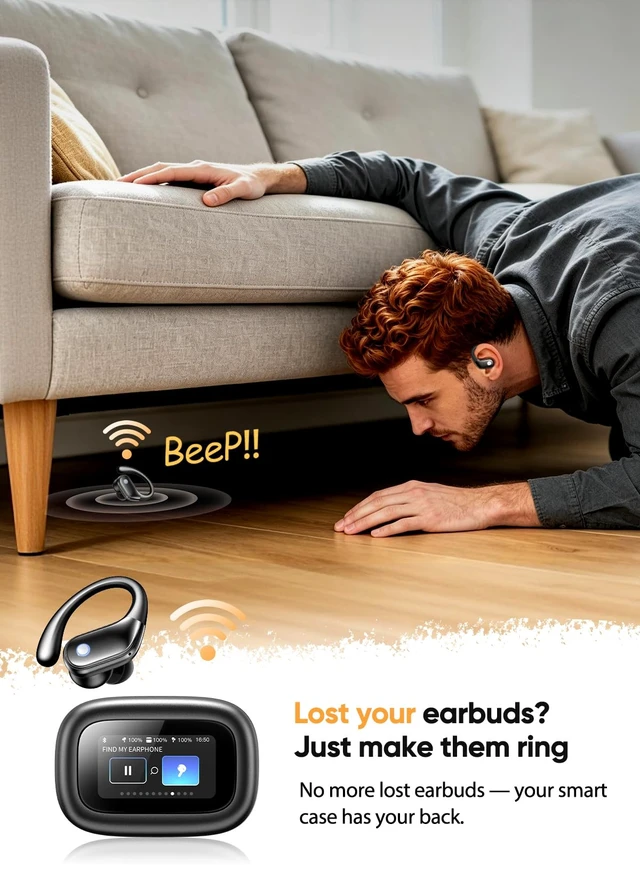 Alt view image 4 of 7 - Wireless Earbuds, Smart Touchscreen Ear Buds, ENC Clear Calls Bluetooth 5.4 | Sport Headphones with IP7 Waterproof, Bass Stereo Sound, 5 EQ Modes for Sports/Travel/Gym, PRO-TUNED 12MM DRIVERS
