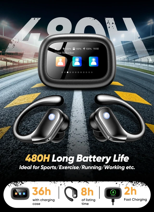 Alt view image 5 of 7 - Wireless Earbuds, Smart Touchscreen Ear Buds, ENC Clear Calls Bluetooth 5.4 | Sport Headphones with IP7 Waterproof, Bass Stereo Sound, 5 EQ Modes for Sports/Travel/Gym, PRO-TUNED 12MM DRIVERS