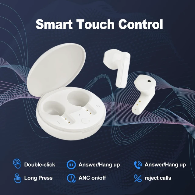 Alt view image 5 of 7 - VITA Wireless Earbuds Bluetooth 5.3 Noise Cancelling Earbuds | Semi-In-Ear Headphones with ENC Clear Call, Deep Bass, Small Ear Ear Buds for iPhone Android, USB-C Case (White)