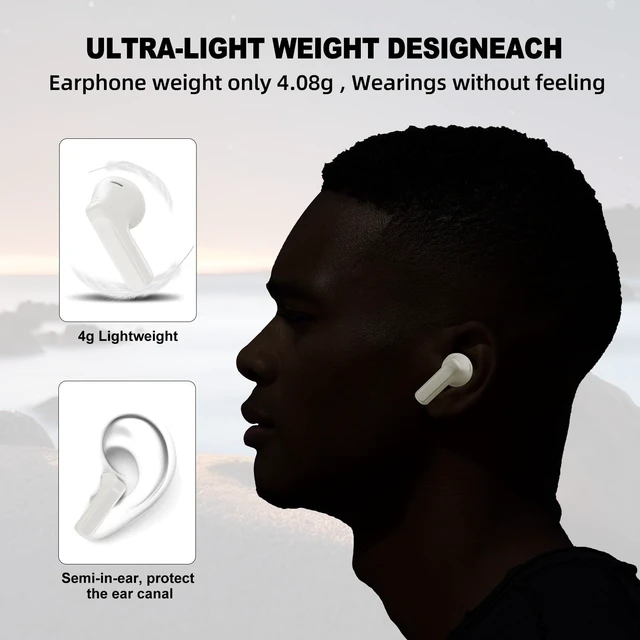 Alt view image 7 of 7 - VITA Wireless Earbuds Bluetooth 5.3 Noise Cancelling Earbuds | Semi-In-Ear Headphones with ENC Clear Call, Deep Bass, Small Ear Ear Buds for iPhone Android, USB-C Case (White)