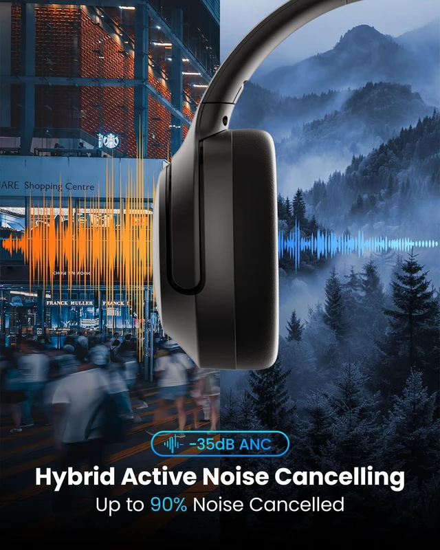 Alt view image 2 of 7 - Live 2 Hybrid Active Noise Cancelling Headphones, Over Ear Wireless | 75H Long Playtime, Bluetooth 6.0 Multipoint Connection, Deep Bass, Transparency Mode, Clear Calls, Comfortable, Travel, Black