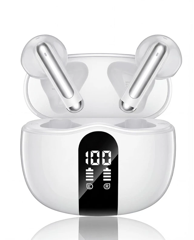 Main image of Wireless Earbuds, 2026 Bluetooth 5.4 Headphones Bass Stereo Ear Buds with Noise Cancelling Mic, LED Display in Ear Earphones 50H Playtime Ear Buds, IP7 Waterproof for Laptop Pad Phones Pure White