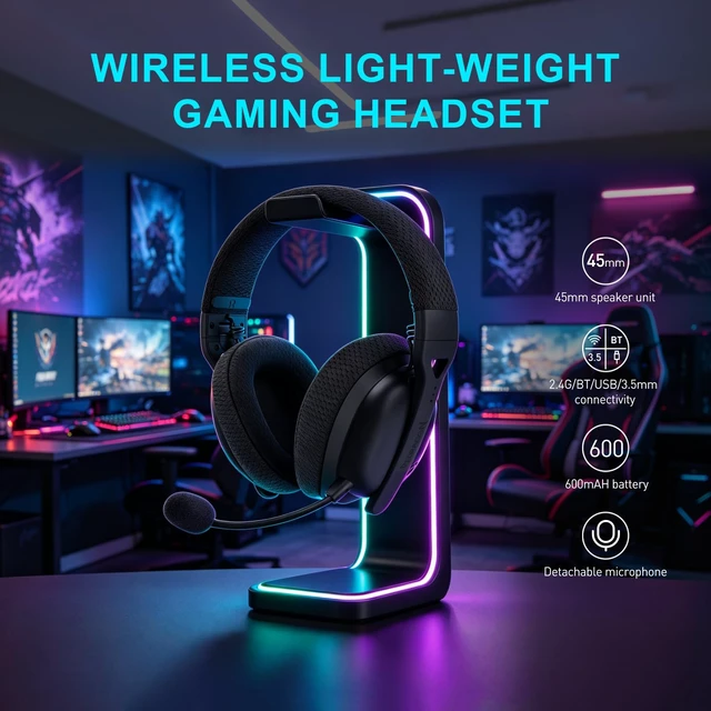 Alt view image 2 of 5 - H819 4-Mode Wireless Gaming Headset, Dual Mic System, 45mm Drivers | Multi-Platform Headphones with Ultra-Low Latency, 2.4GHz/BT/USB/3.5mm, 72Hr Battery, Compatible with PS4/5, NS, PC