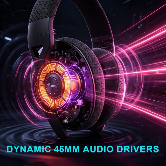 Alt view image 3 of 5 - H819 4-Mode Wireless Gaming Headset, Dual Mic System, 45mm Drivers | Multi-Platform Headphones with Ultra-Low Latency, 2.4GHz/BT/USB/3.5mm, 72Hr Battery, Compatible with PS4/5, NS, PC
