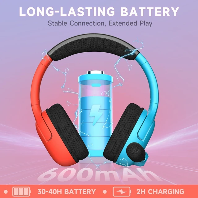 Alt view image 2 of 4 - Wireless Gaming Headset for Nintendo Switch 2, Noise Cancelling Mic | Compatible with OLED/Lite, 3.5mm Stereo, Lightweight On-Ear for PS5, PC and Fortnite, Red/Blue
