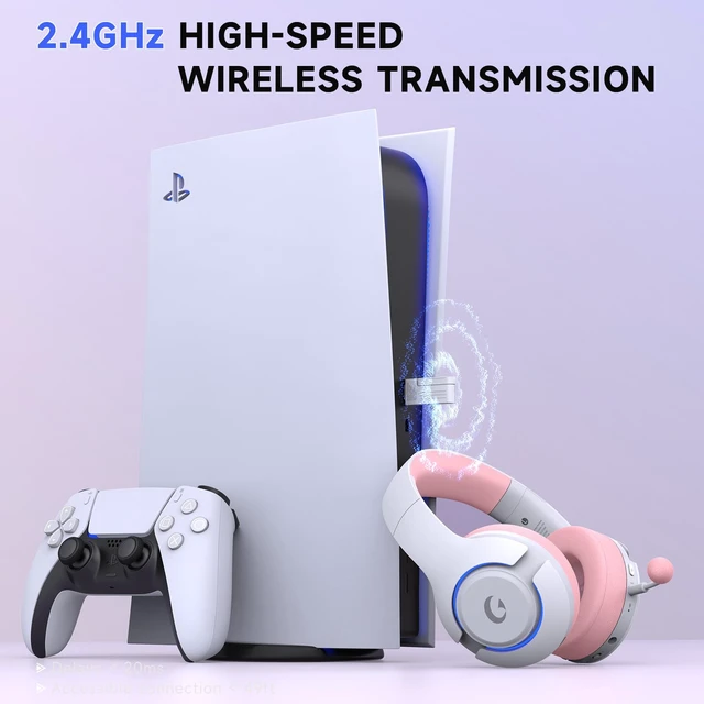 Alt view image 2 of 7 - Wireless PS5 Headset, 2.4GHz Gaming Headset for PS5, PC, Switch, Bluetooth 5.3 Headphones with Noise Canceling Mic, 7.1 Surround Sound, Low-Latency, 45H Battery, Pink