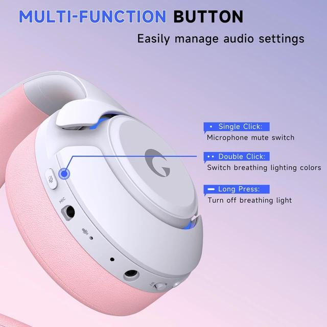 Alt view image 3 of 7 - Wireless PS5 Headset, 2.4GHz Gaming Headset for PS5, PC, Switch, Bluetooth 5.3 Headphones with Noise Canceling Mic, 7.1 Surround Sound, Low-Latency, 45H Battery, Pink