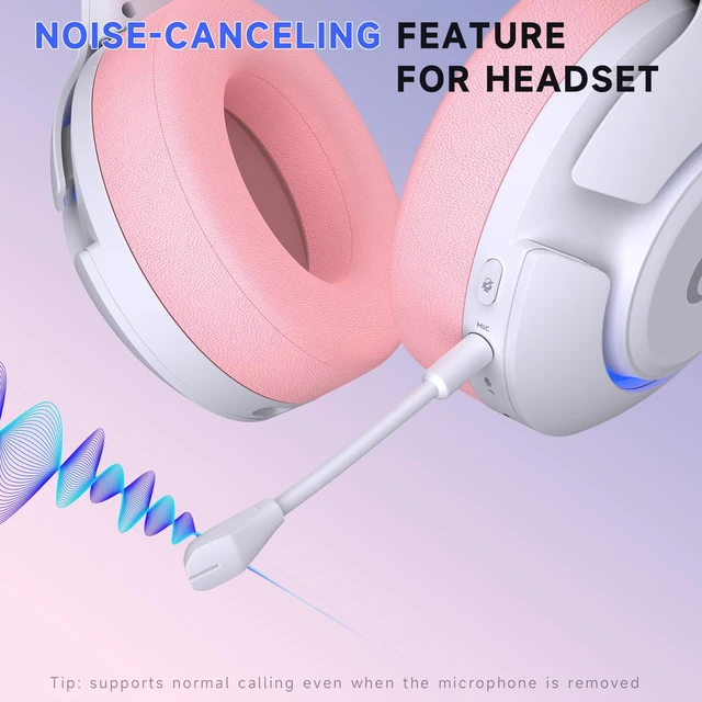 Alt view image 6 of 7 - Wireless PS5 Headset, 2.4GHz Gaming Headset for PS5, PC, Switch, Bluetooth 5.3 Headphones with Noise Canceling Mic, 7.1 Surround Sound, Low-Latency, 45H Battery, Pink
