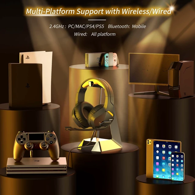 Alt view image 5 of 6 - 2.4GHz Wireless Gaming Headset, Bluetooth 5.3 Gaming Headphones with Noise Canceling Mic, 120H Ultra-Long Battery, 50mm Drivers, Multi-Platform for PC / PS5 /PS4/ Switch/Mobile, Yellow
