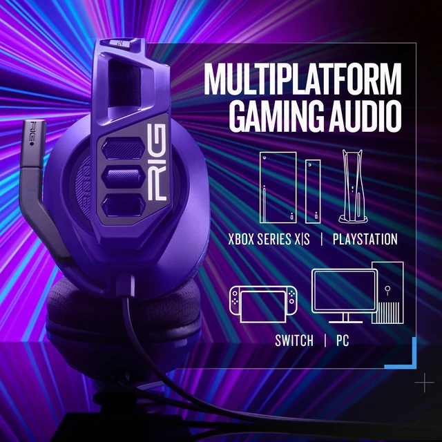 Alt view image 3 of 7 - 300 PRO Universal Multiplatform Wired Gaming Headset Cosmic Purple | For XBOX, PS5, PS4, Switch, PC, 3.5mm - Flip-to-Stow Mic, 40mm Speakers, 1.2-meter cable Includes Dolby Atmos for XBOX/PC