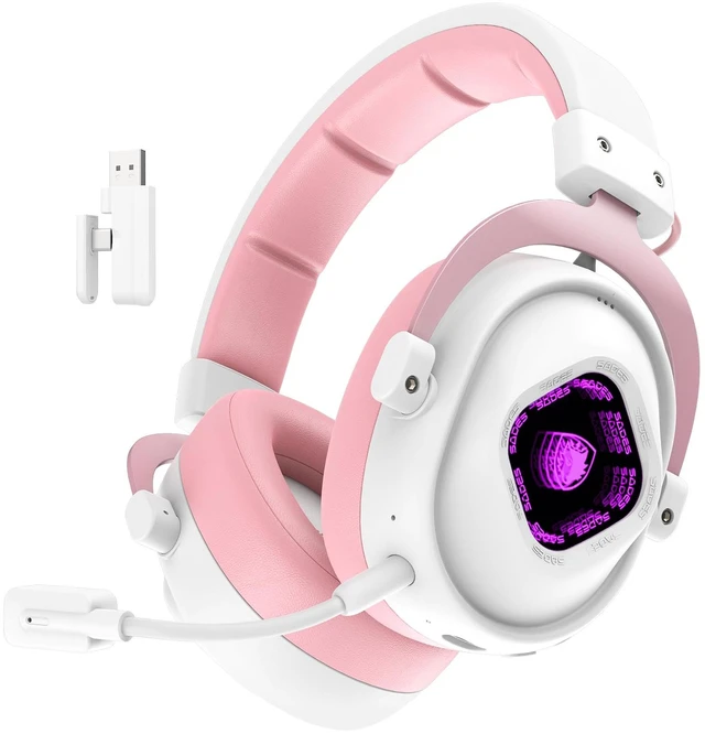 Main image of SADES Wireless Gaming Headset 7.1 Surround 90H Pink for PS5 PC Switch | 27ms Low Latency, Dual 2.4GHz Dongles, 290g Lightweight, Detachable AI ENC Mic, RGB Infinity Mirror, for Xbox/PS4/Phone