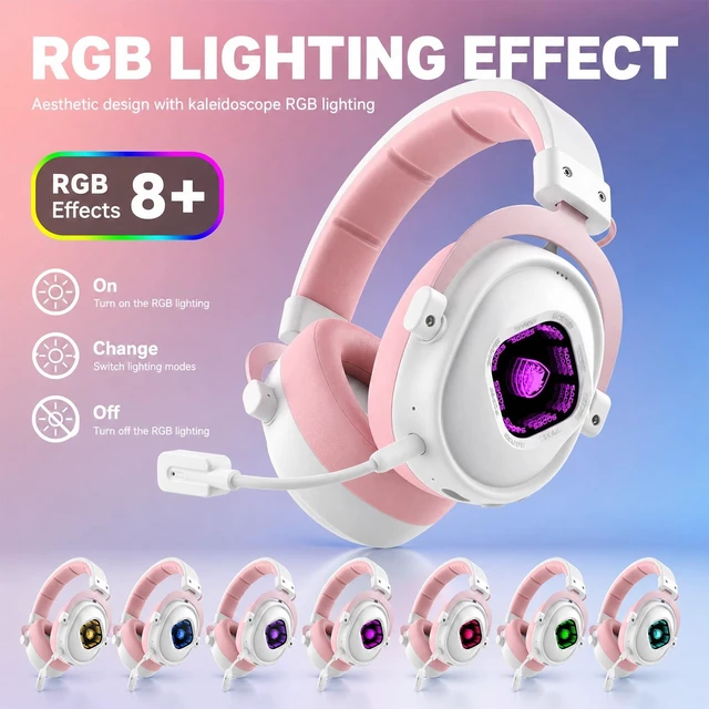 Alt view image 7 of 7 - SADES Wireless Gaming Headset 7.1 Surround 90H Pink for PS5 PC Switch | 27ms Low Latency, Dual 2.4GHz Dongles, 290g Lightweight, Detachable AI ENC Mic, RGB Infinity Mirror, for Xbox/PS4/Phone
