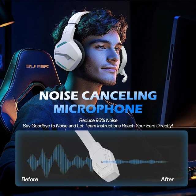Alt view image 4 of 7 - Wireless Gaming Headset for Xbox Series X/S, Xbox One, PS5, 120H Ultra-Long Battery, Bluetooth 5.3 Gaming Headphones with Noise-Canceling Mic, Comfortable Over-Ear Headphones,White