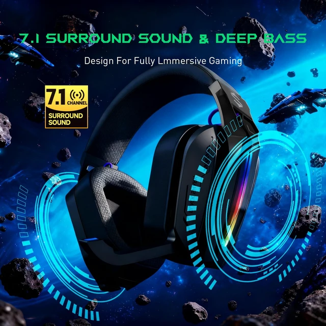 Alt view image 3 of 7 - Wireless Gaming Headset, Bluetooth 6.0 Gaming Headphones with USB and Type-c Connector, 7.1 Surround Sound for PC, PS5, PS4, Noise Canceling Microphone & 40H Battery, Goblin X8 (Black)