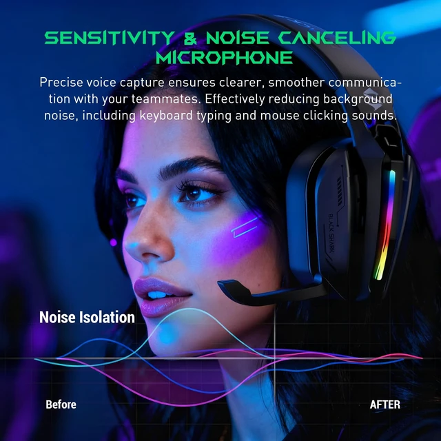 Alt view image 6 of 7 - Wireless Gaming Headset, Bluetooth 6.0 Gaming Headphones with USB and Type-c Connector, 7.1 Surround Sound for PC, PS5, PS4, Noise Canceling Microphone & 40H Battery, Goblin X8 (Black)