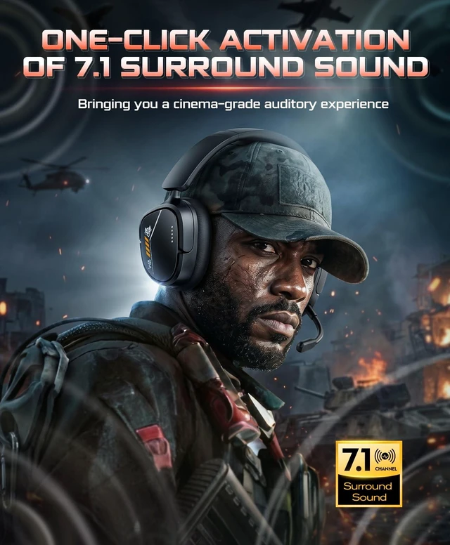 Alt view image 2 of 7 - Wireless Gaming Headset for PS5, PS4, PC, 7.1 Surround Sound, Black | 2.4GHz USB & Type-C, 80Hr Battery, 270g, Foldable, Mic Monitoring, Compatible with Laptop, Mac, ideal for FPS, RPG