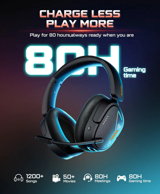 Alt view image 3 of 7 - Wireless Gaming Headset for PS5, PS4, PC, 7.1 Surround Sound, Black | 2.4GHz USB & Type-C, 80Hr Battery, 270g, Foldable, Mic Monitoring, Compatible with Laptop, Mac, ideal for FPS, RPG