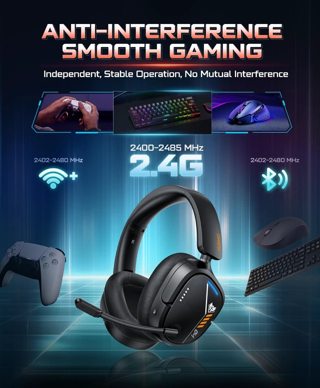 Alt view image 4 of 7 - Wireless Gaming Headset for PS5, PS4, PC, 7.1 Surround Sound, Black | 2.4GHz USB & Type-C, 80Hr Battery, 270g, Foldable, Mic Monitoring, Compatible with Laptop, Mac, ideal for FPS, RPG