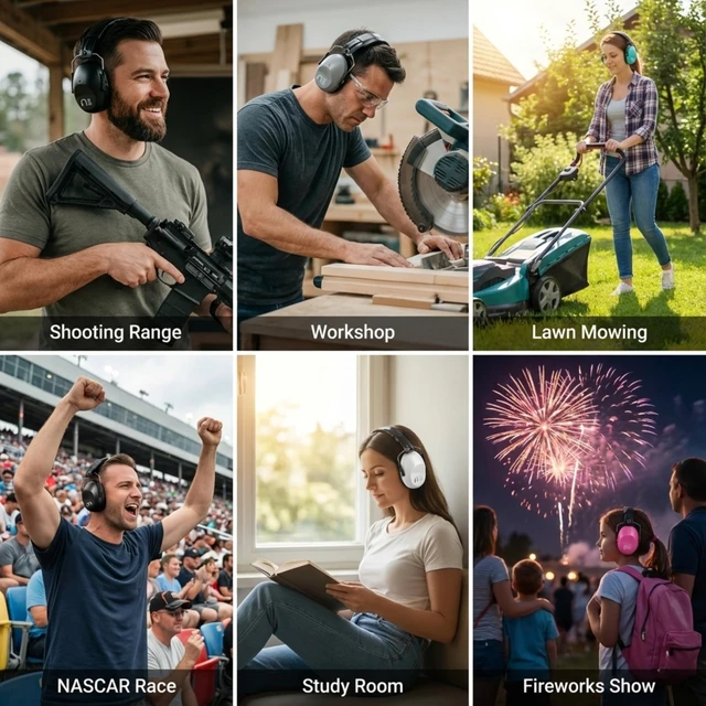 Alt view image 5 of 7 - 34dB NRR Ear Protection, Noise Reduction Ear Muffs - Grey | Low Profile, Compact Hearing Protection, Shooting & Gun Range, Lawn Mowing, Yard Work, Sensory Use, Kids Adults