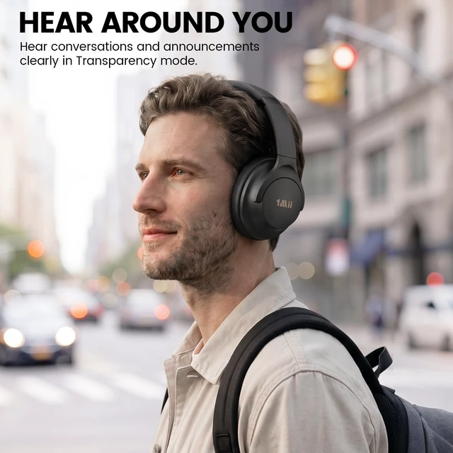 Alt view image 6 of 7 - 1Mii Y8+ Hybrid Active Noise Cancelling Headphones for Airplane & Travel | Bluetooth 6.0 Over-Ear, 100H Playtime, LDAC Wireless Hi-Res Audio, Deep Bass, Ambient Mode, Custom EQ via App, Home/Office