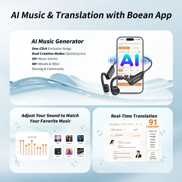 Alt view image 7 of 7 - Bone Conduction Headphones, 2026 Upgrade Open Ear Headphones with Mic, IPX7 Waterproof, Balanced Audio, 10H Playtime, Lightweight Sports Headphones for Running, Cycling, Walking