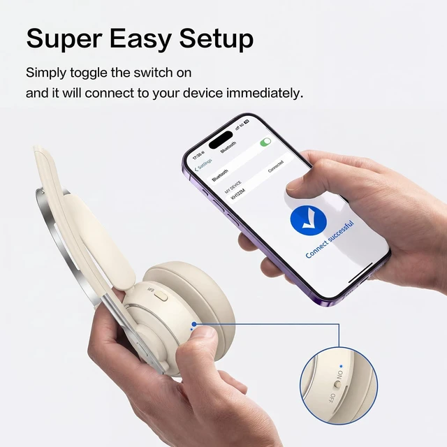 Alt view image 2 of 6 - Bluetooth Headset, Wireless Headset with Mic for Work, Noise Cancelling Microphone, USB Dongle,Charging Stand, Mute Button for PC, Zoom, Teams, Office & Call Center, Cell Phones, Work from Home