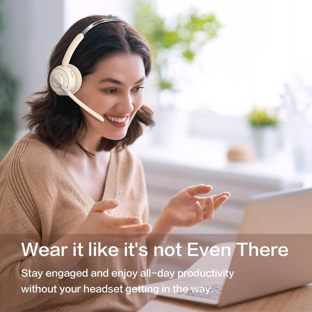 Alt view image 6 of 6 - Bluetooth Headset, Wireless Headset with Mic for Work, Noise Cancelling Microphone, USB Dongle,Charging Stand, Mute Button for PC, Zoom, Teams, Office & Call Center, Cell Phones, Work from Home