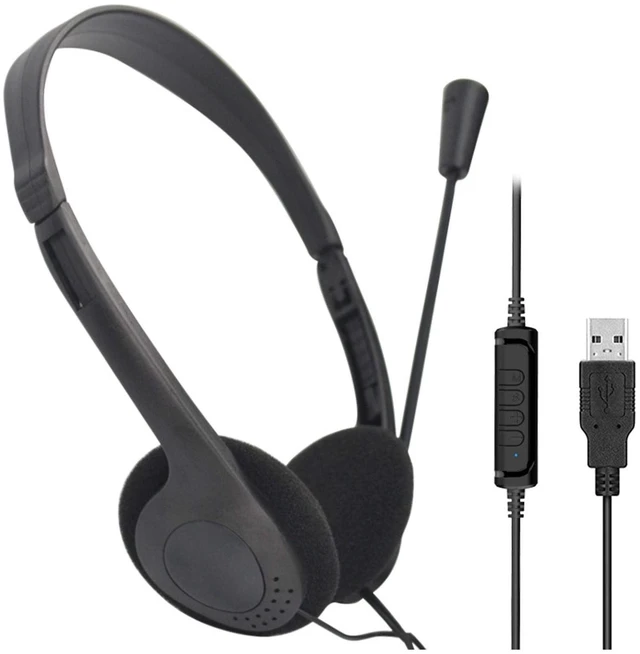 Main image of USB Headset with Microphone, Lightweight PC Headphones for Business, Online Courses, Skype Chat, Call Center, Gaming, Noise Reduction